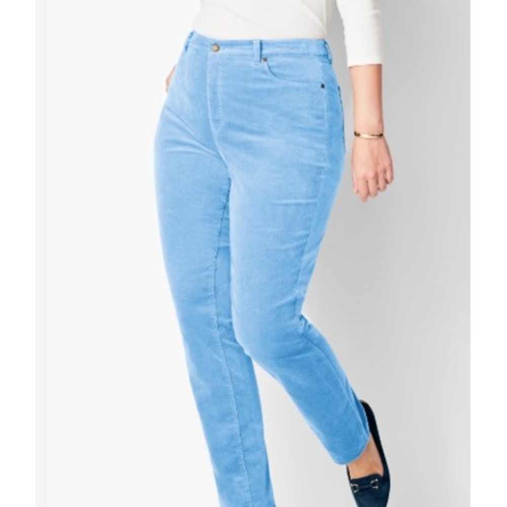 TALBOTS Flawless High Rise Straight Leg Corduroy Pants Plus Size 24W Blue NEW